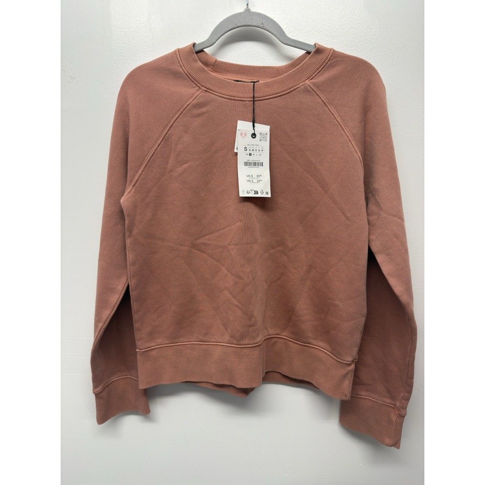 Zara Women's Sweatshirt Small Salmon Fleece Pullover Crew Neck Long‎ Sleeve #46